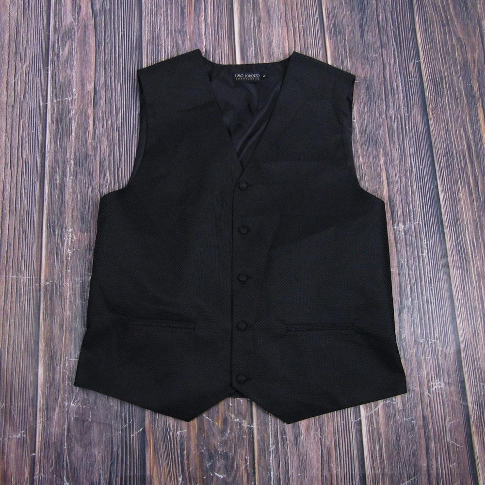 Suit Vest Umo Lorenzo Mens Medium Black Polyester Tuxedo Belted Formal Waistcoat